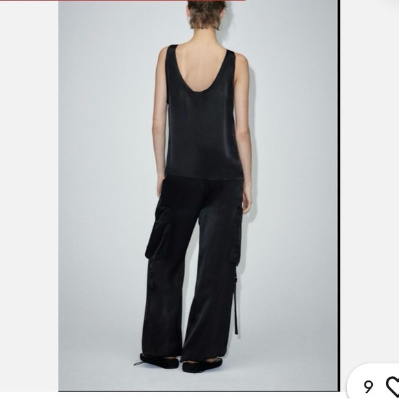 Zara Black Satin Cargo Pants Sz XS - Picture 3 of 9